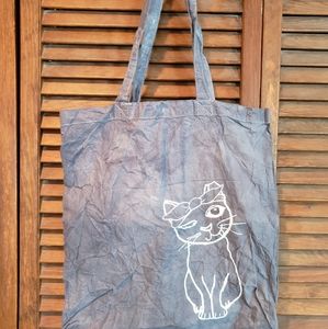 Blue Canvas Bag with Cat Decal